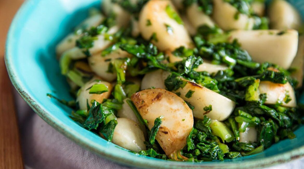 Pan Fried turnips with greens