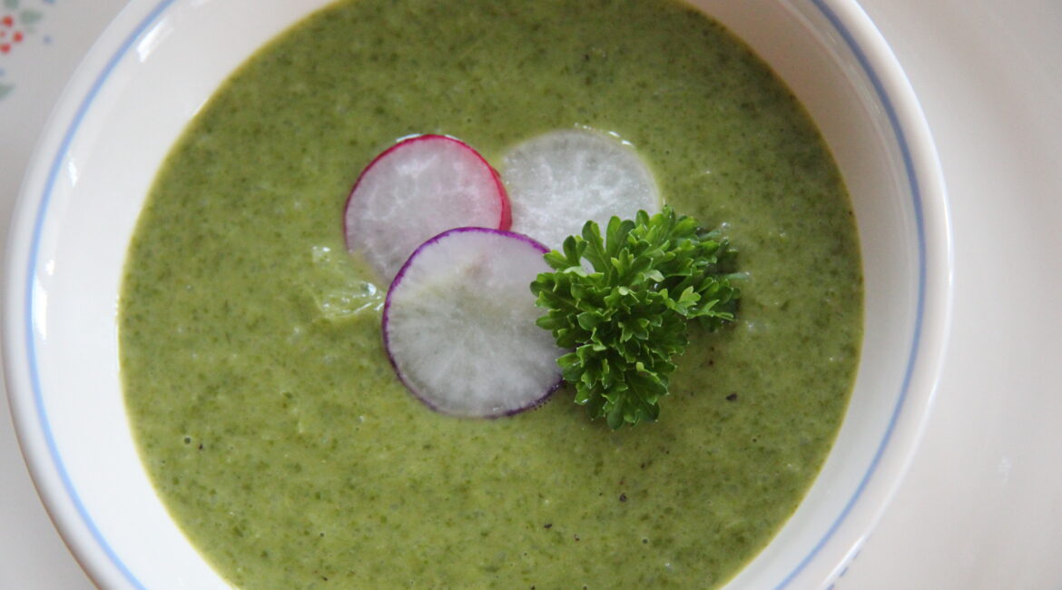 a bowl of radish top soup